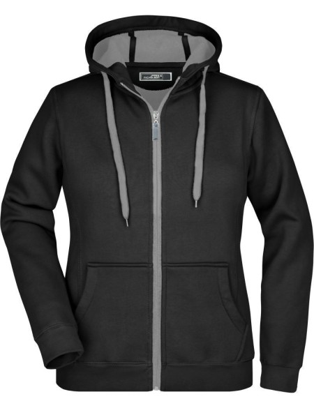 Damen Kapuzenpullover Doubleface - Schwarz/Carbon XXL