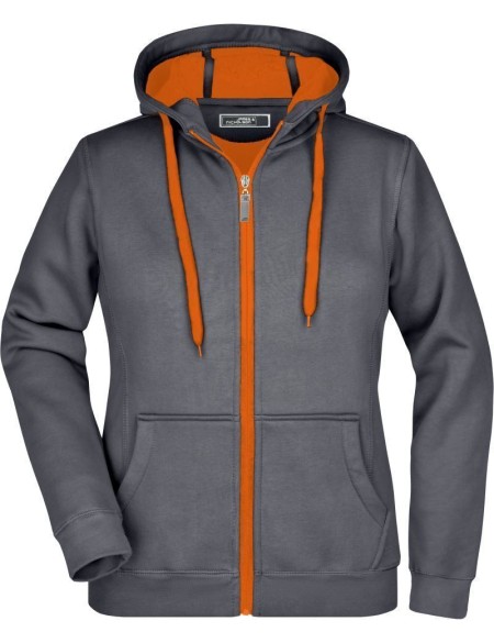 Doubleface Damen Kapuzenpullover - Carbon/Orange XXL