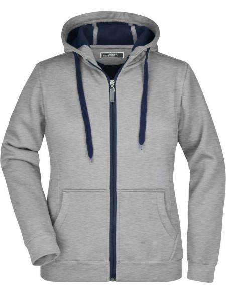 Doubleface Damen Kapuzenpullover - Sport grau/navy S