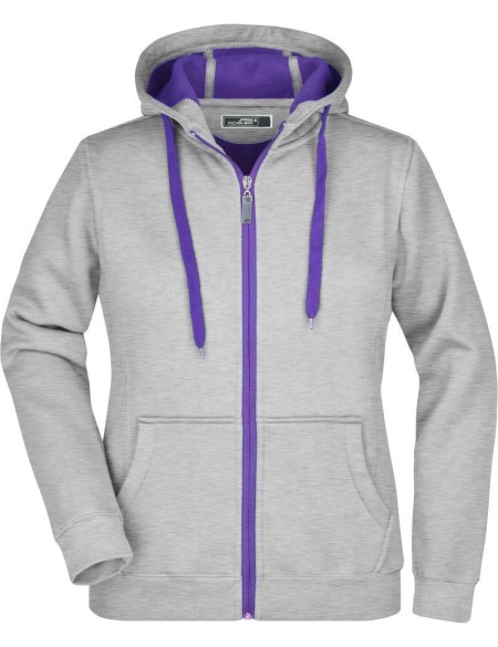 Doubleface Damen Kapuzenpullover – Grau meliert/lila S